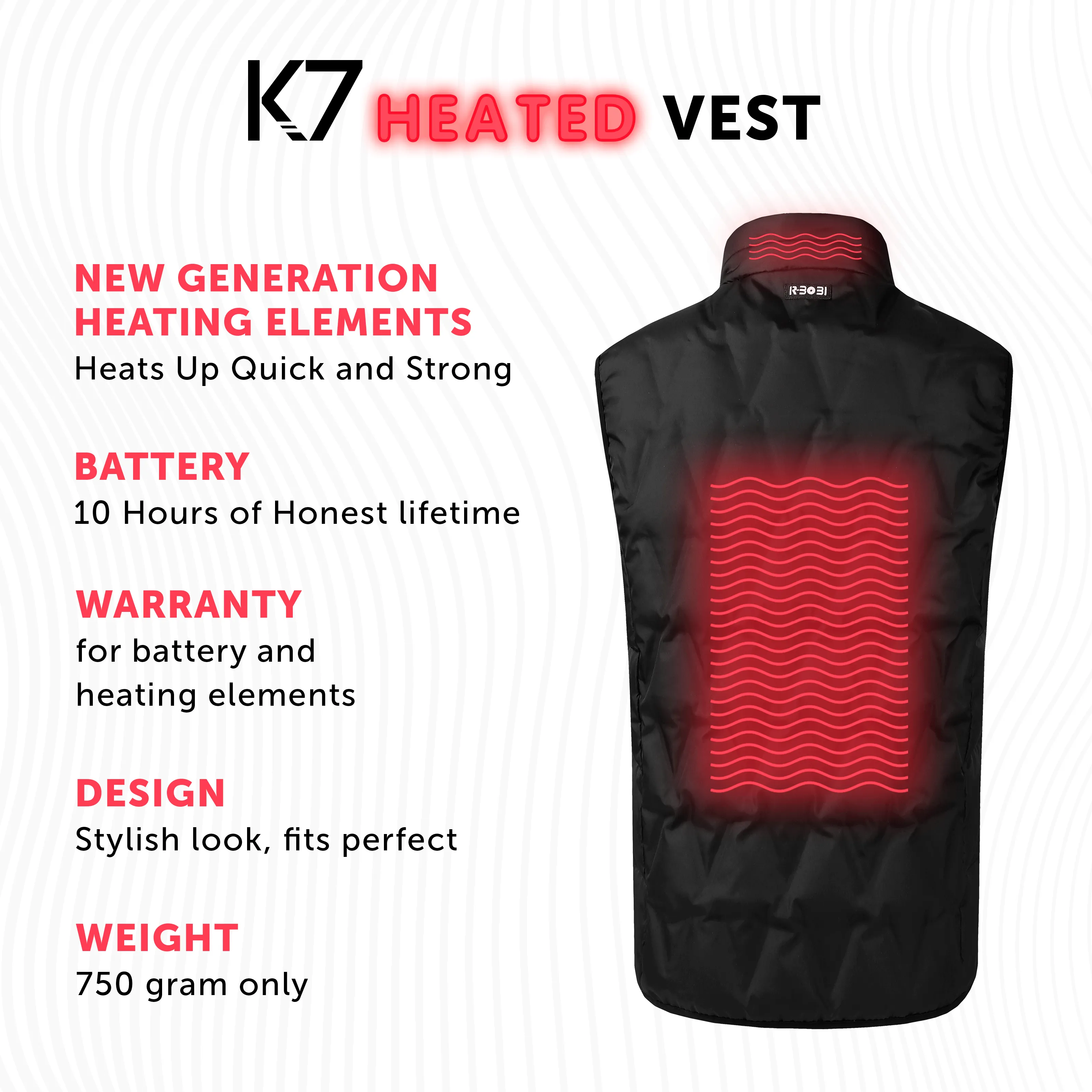 Heated Vest for Boys with Rechargeable Battery Pack Included - Lightweight Electric Heating 7v Smart Warming Vest Black