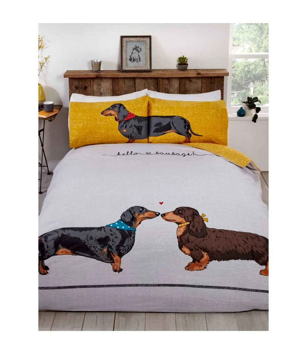 Hello sausage duvet cover set white/yellow Rapport