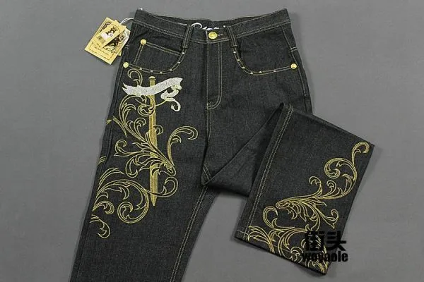 Hip Hop Baggy Jeans with Gold Embroidery on the back