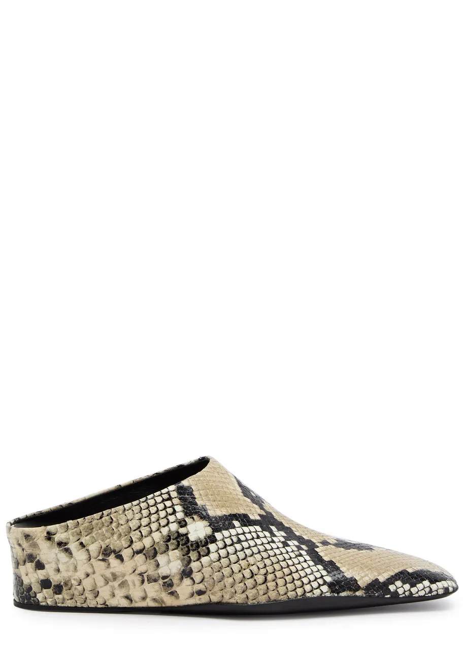 JIL SANDER 40 python-effect leather wedge mules  -                         -                     -                