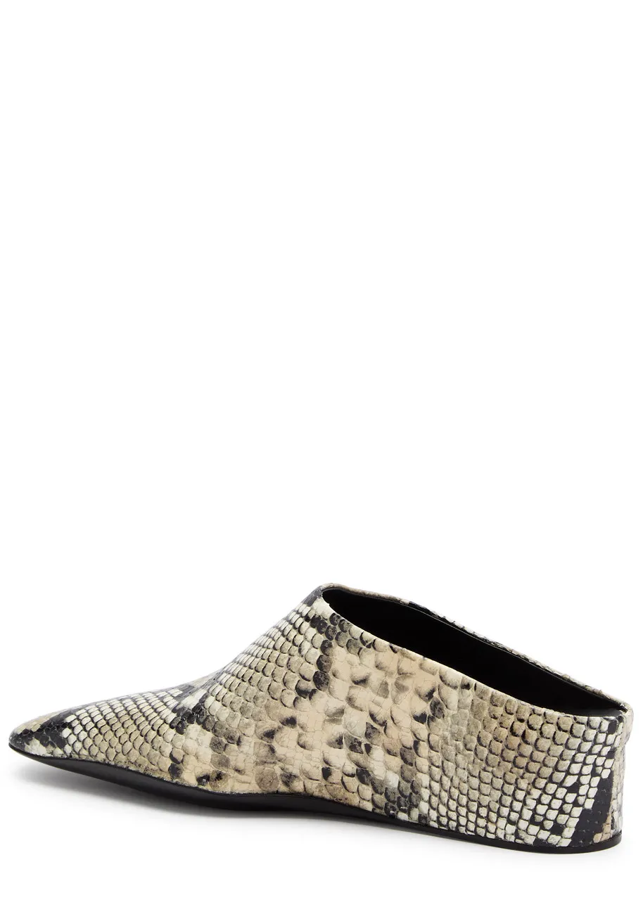 JIL SANDER 40 python-effect leather wedge mules  -                         -                     -                