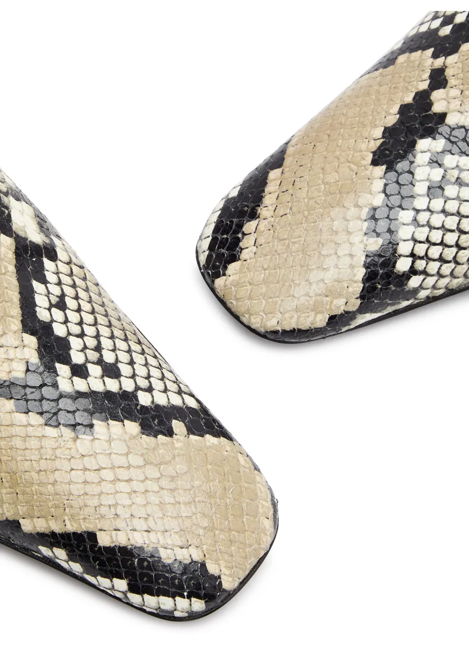 JIL SANDER 40 python-effect leather wedge mules  -                         -                     -                