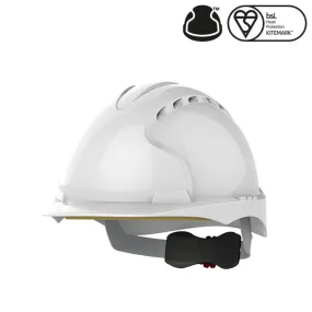 JSP EVO3 White Vented Industrial Safety Helmet with Wheel Ratchet