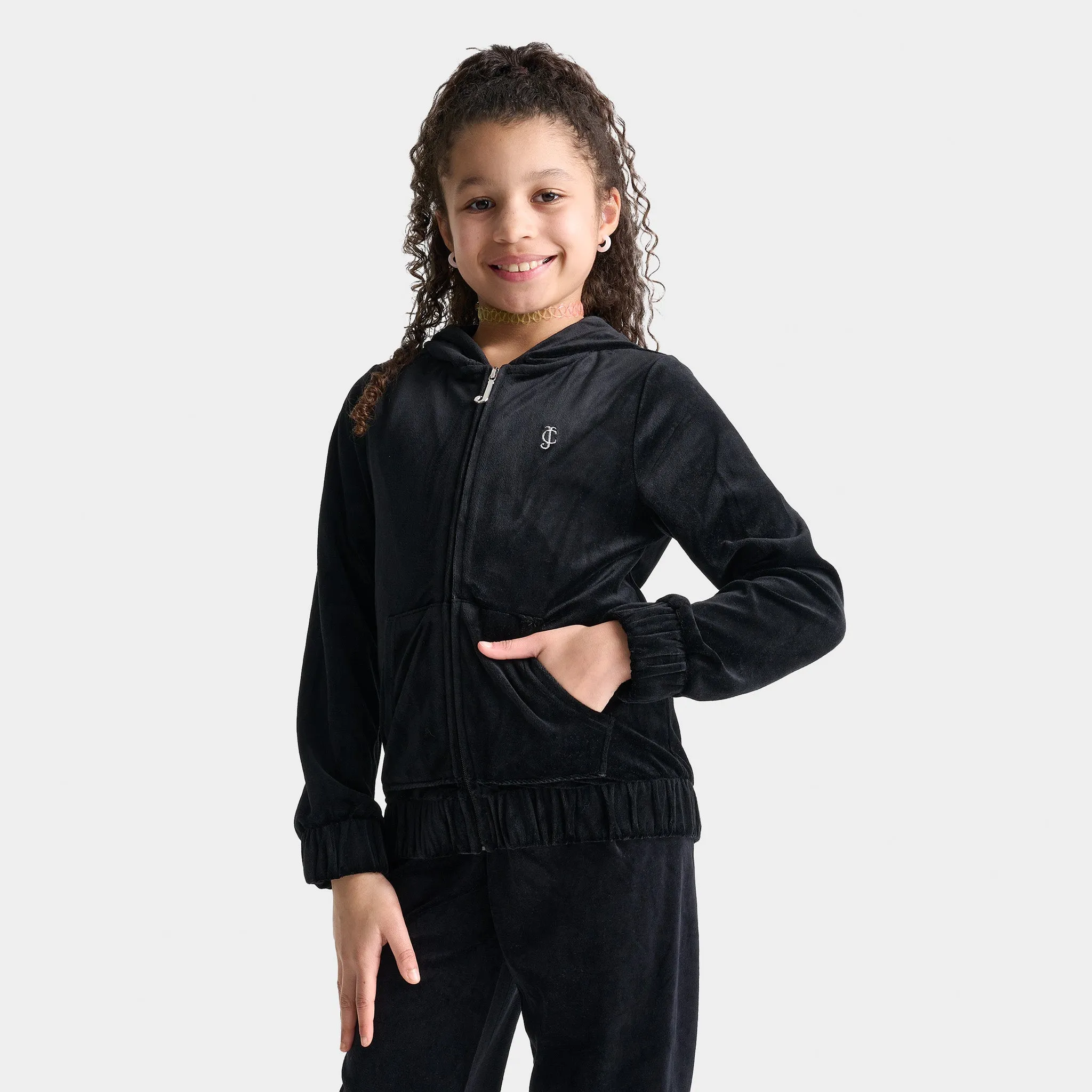 Juicy Couture Junior Girls' Velour Full-Zip Hoodie / Deep Black