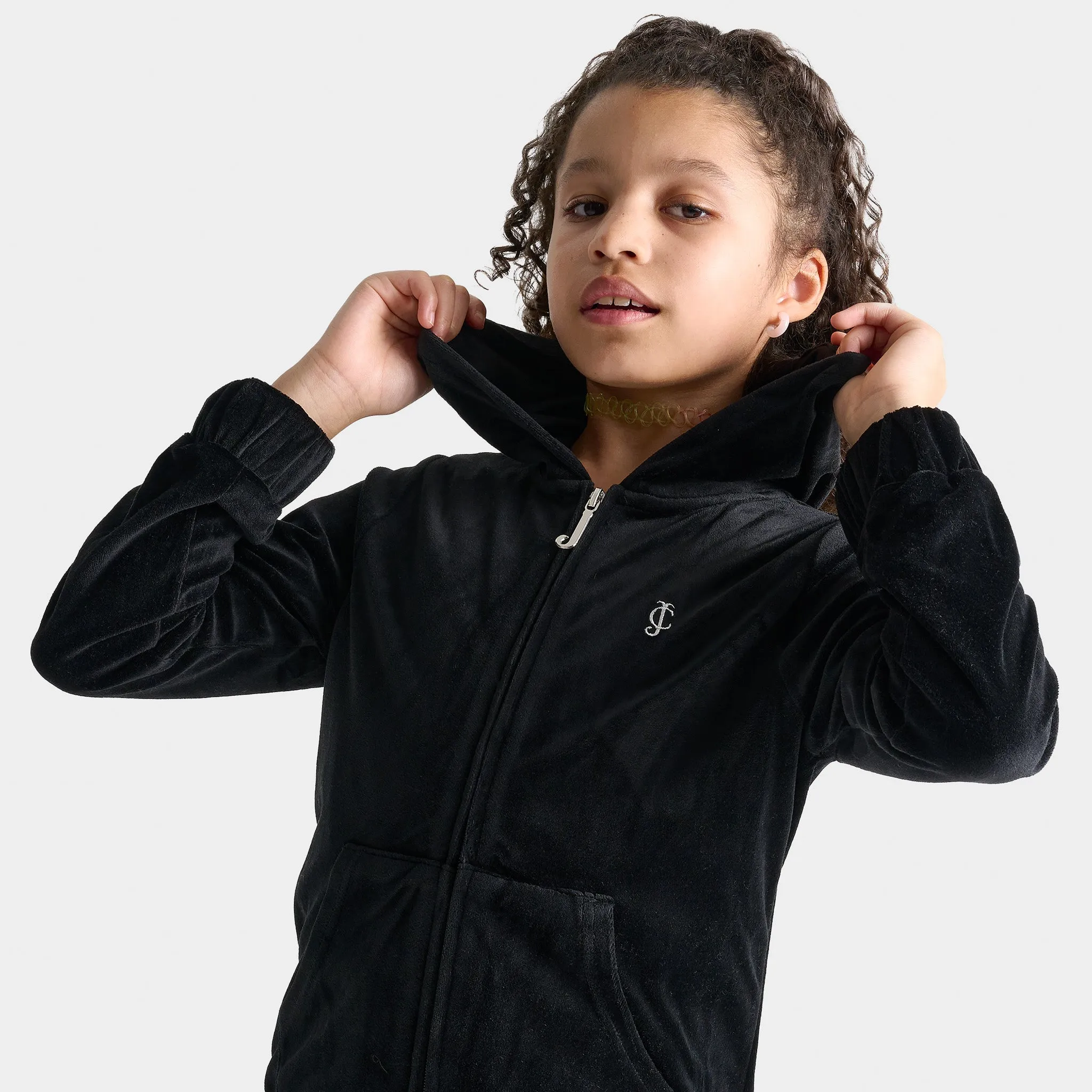 Juicy Couture Junior Girls' Velour Full-Zip Hoodie / Deep Black