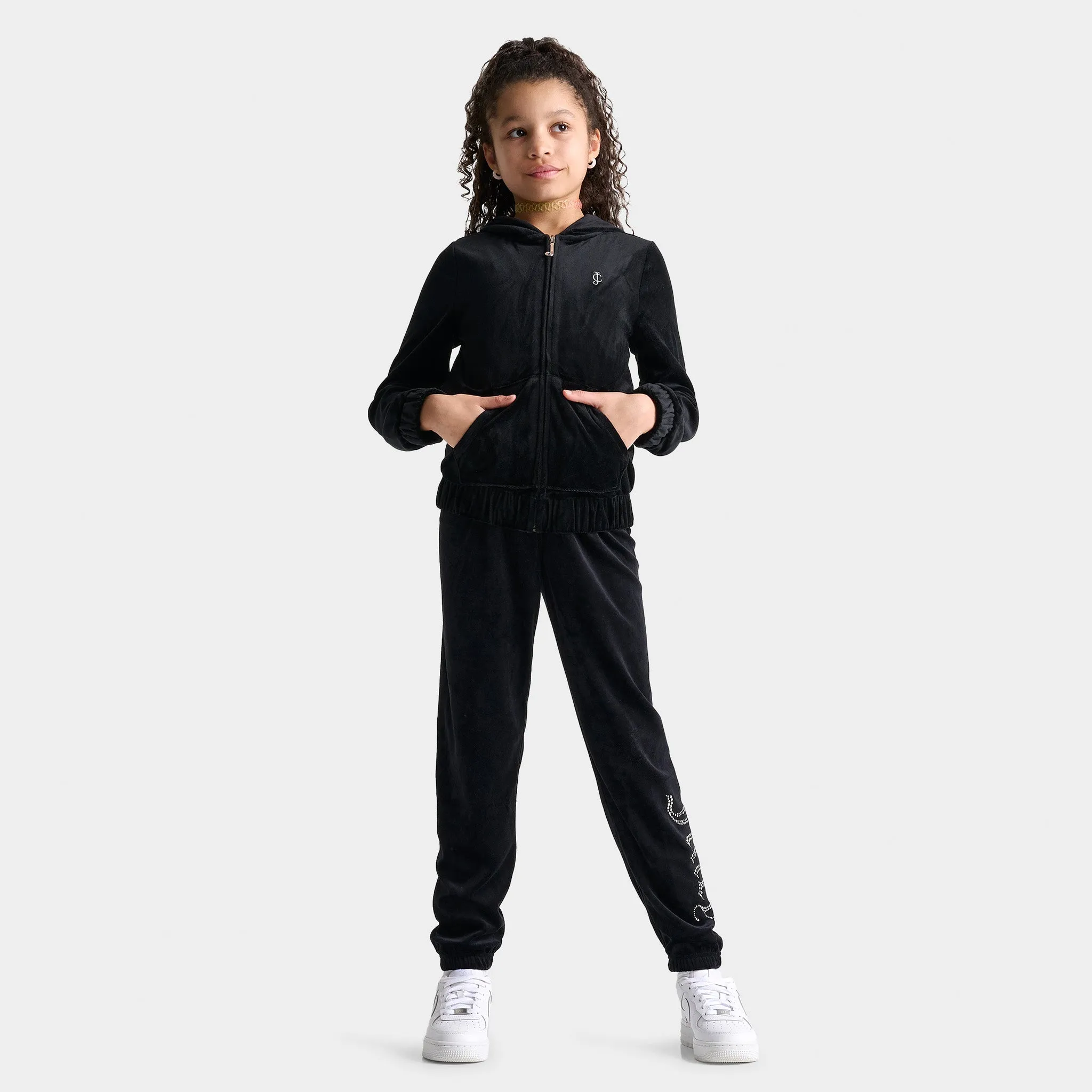 Juicy Couture Junior Girls' Velour Full-Zip Hoodie / Deep Black