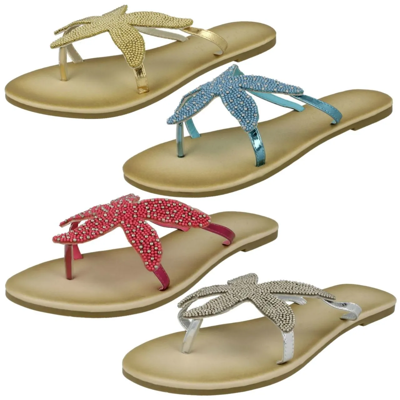 Ladies Savannah Beaded Starfish Toe Post Sandals