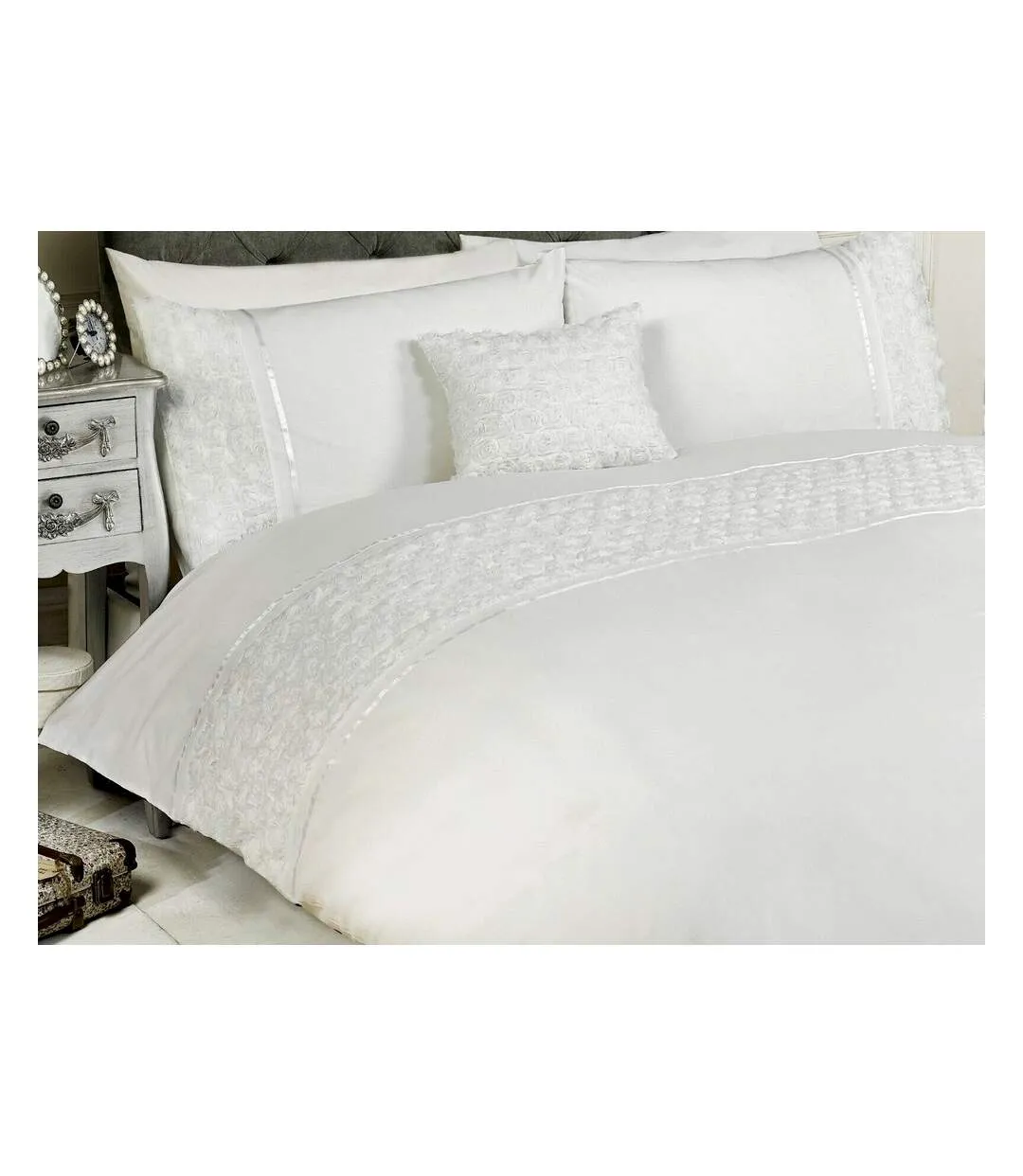 Limoges rose ruffle duvet cover set white Rapport