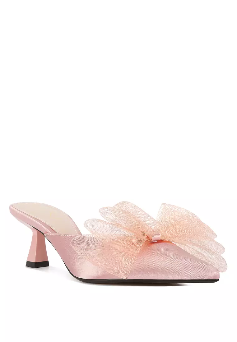 London Rag Pink Organza Bow Embellished Satin Mules