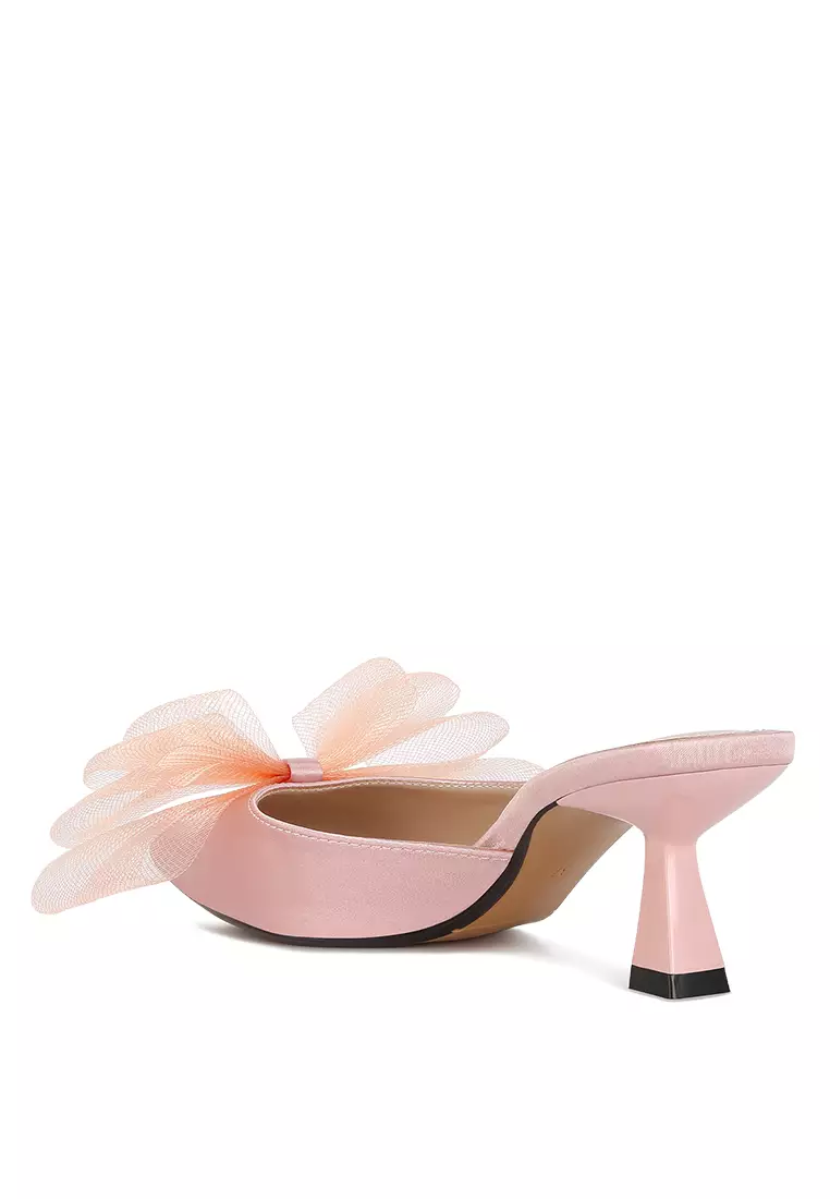 London Rag Pink Organza Bow Embellished Satin Mules