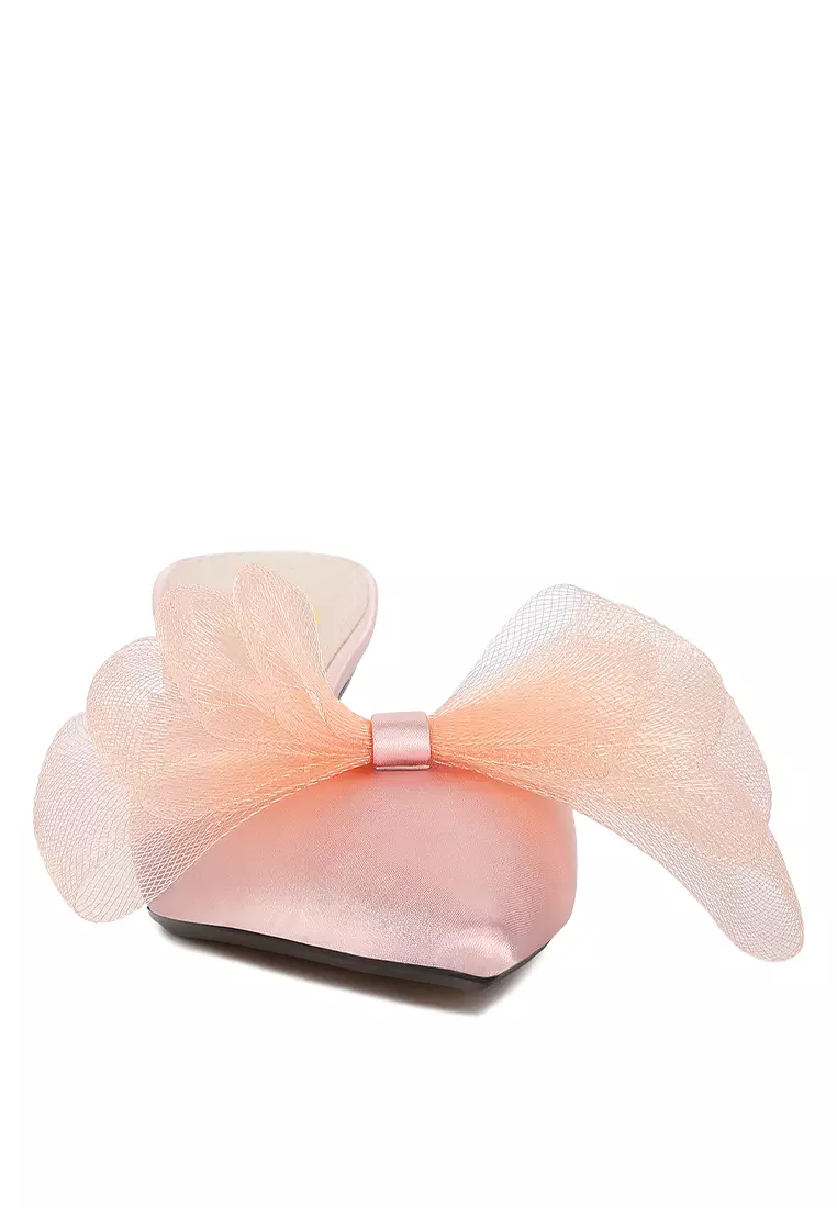 London Rag Pink Organza Bow Embellished Satin Mules