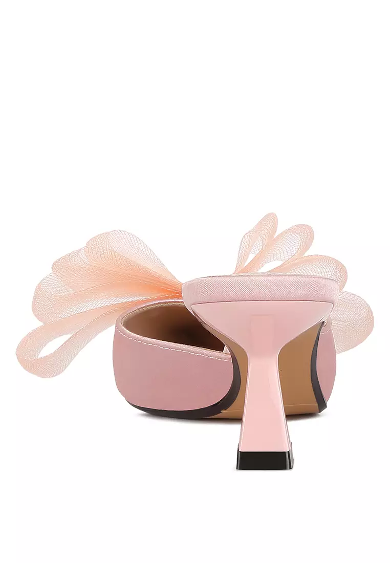 London Rag Pink Organza Bow Embellished Satin Mules