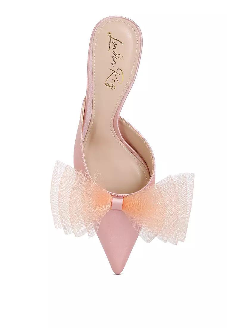 London Rag Pink Organza Bow Embellished Satin Mules