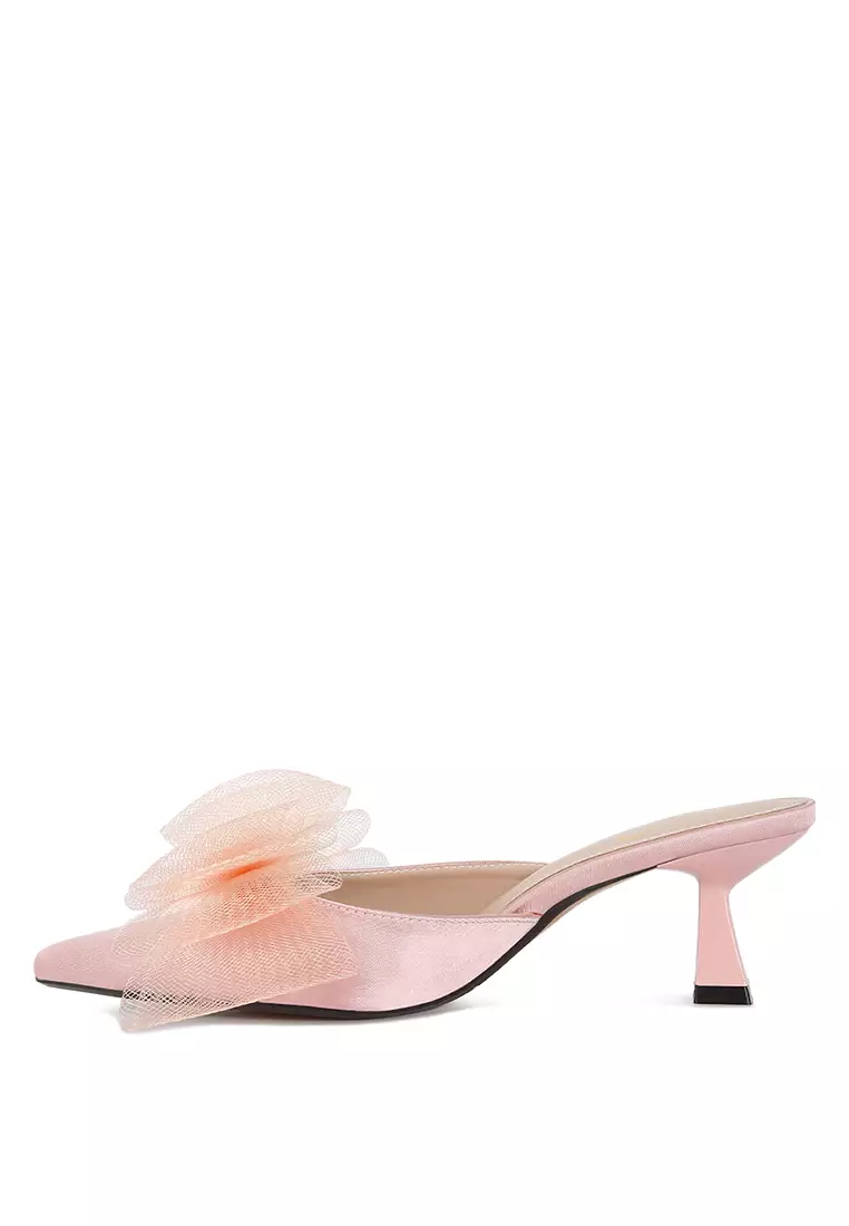 London Rag Pink Organza Bow Embellished Satin Mules