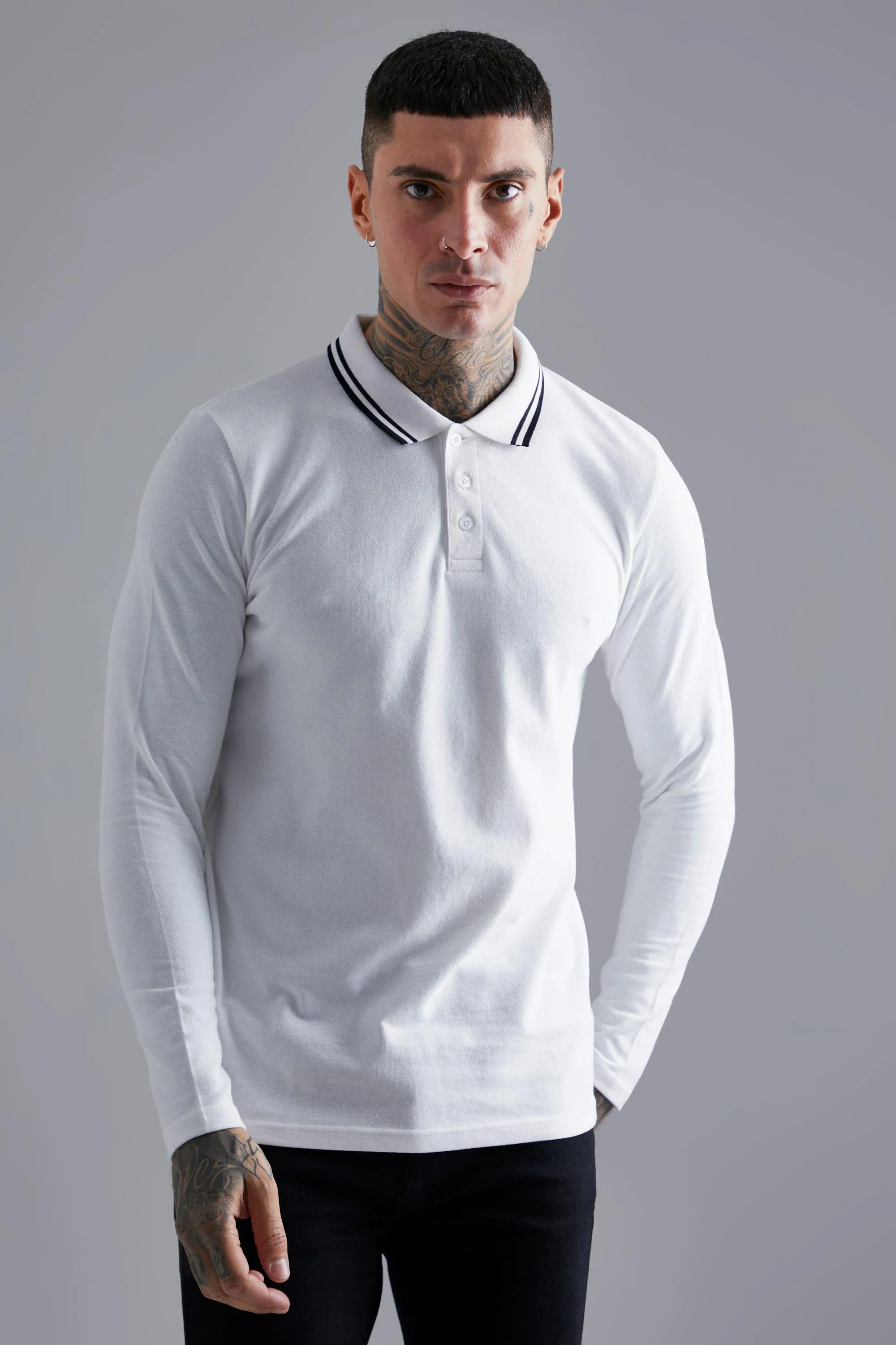 Long Sleeve Tipped Pique Polo