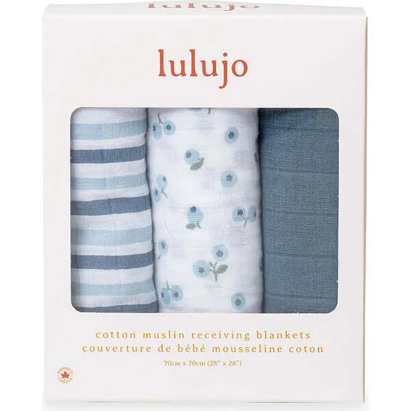 Lulujo Receiving Blanket, Blueberries (Pack of 3)