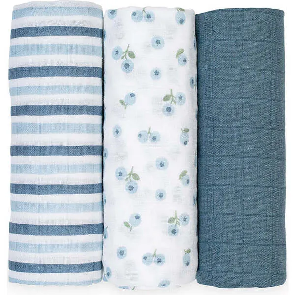 Lulujo Receiving Blanket, Blueberries (Pack of 3)