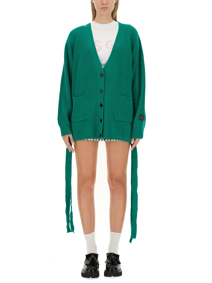 MSGM      CARDIGAN IN LANA CON SCOLLO A V 