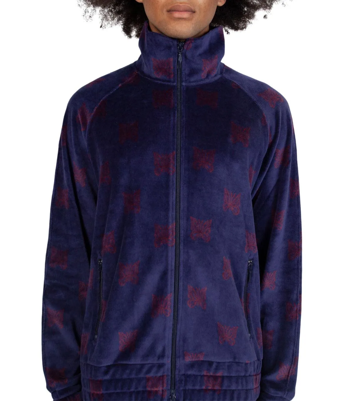 Needles Papillon Velour Track Jacket Navy Bordeaux