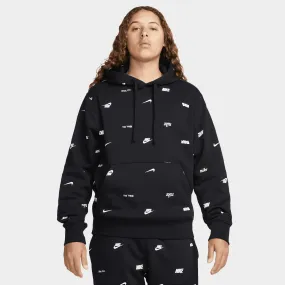 Nike Club Fleece+ Allover Print Pullover Hoodie Black / White