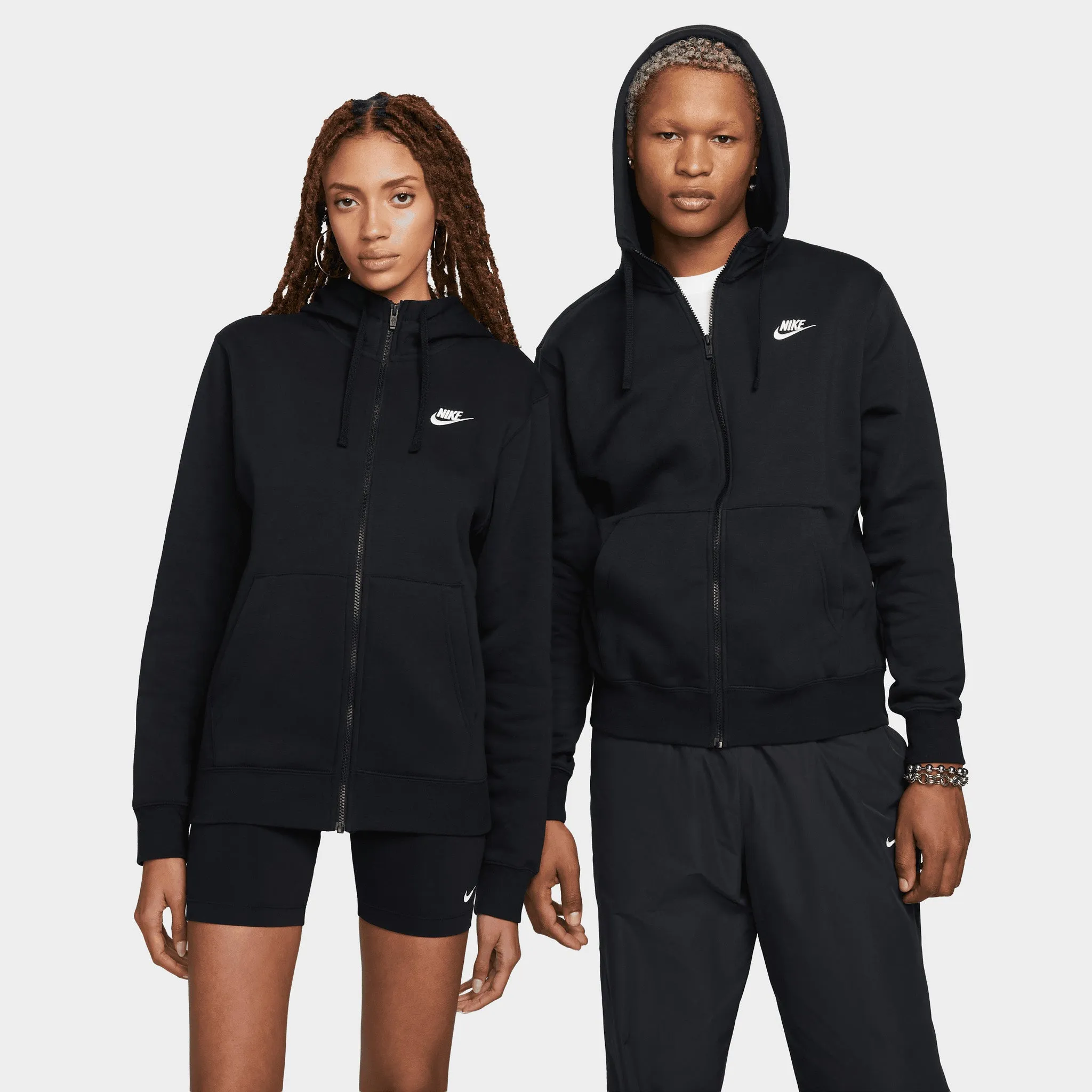 Nike Sportswear Club Fleece Full Zip Hoodie Black / Black - White