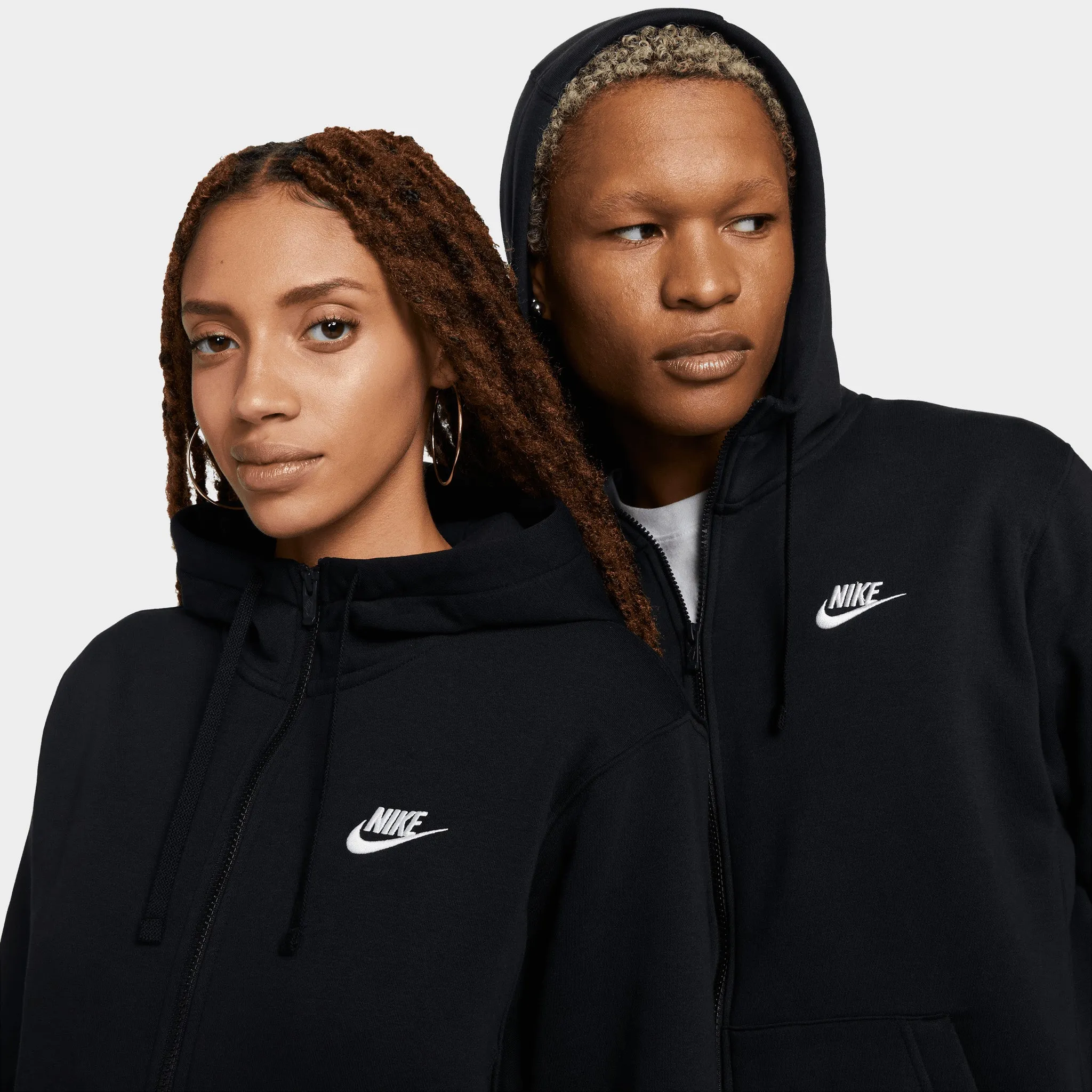 Nike Sportswear Club Fleece Full Zip Hoodie Black / Black - White