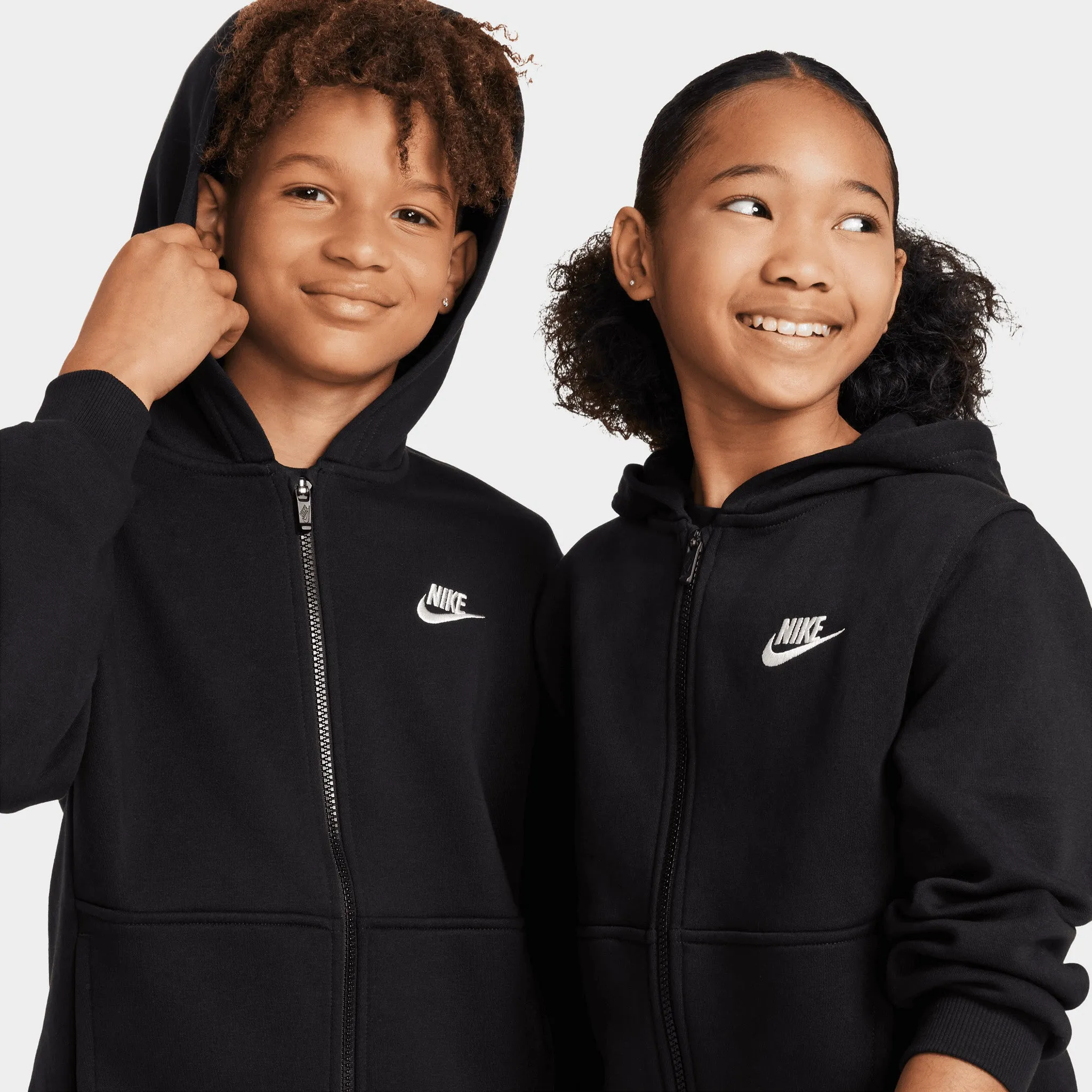 Nike Sportswear Club Fleece Juniors' Full Zip Hoodie Black / White