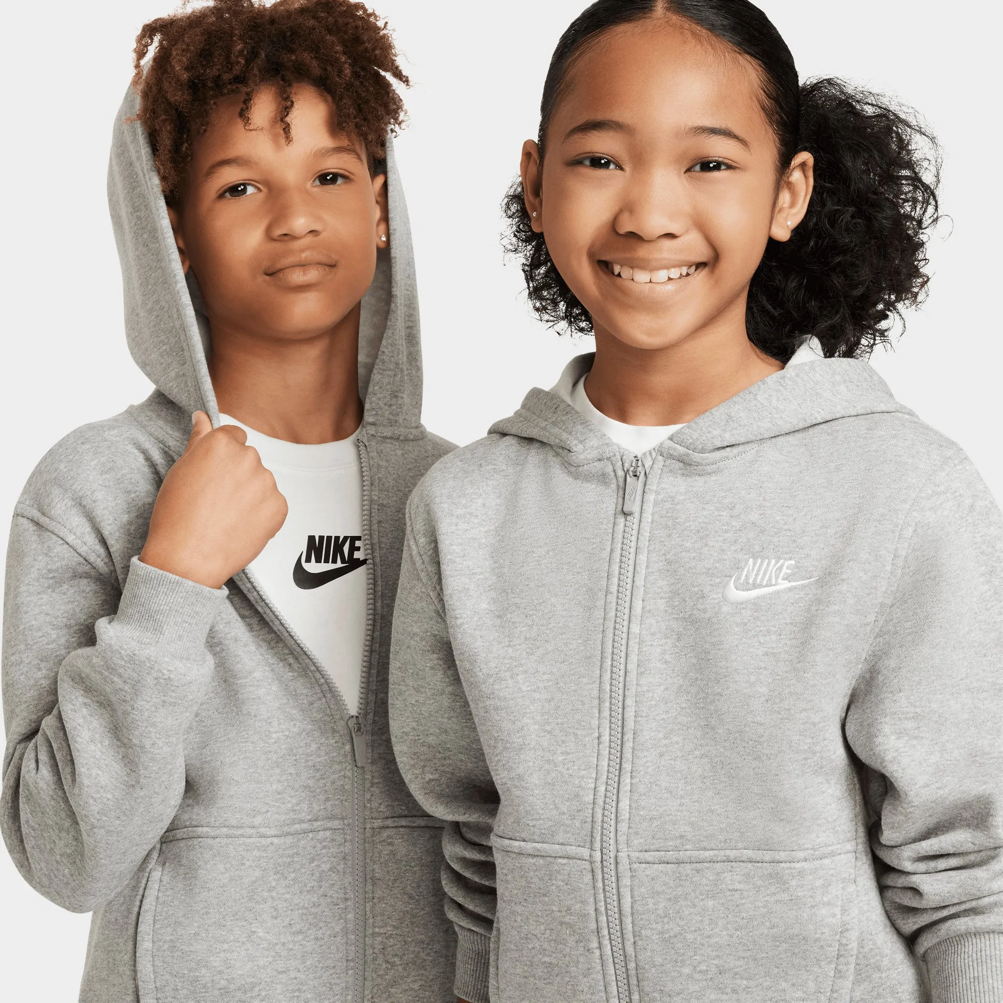 Nike Sportswear Club Fleece Juniors' Full Zip Hoodie Dark Grey Heather / Base Grey - White