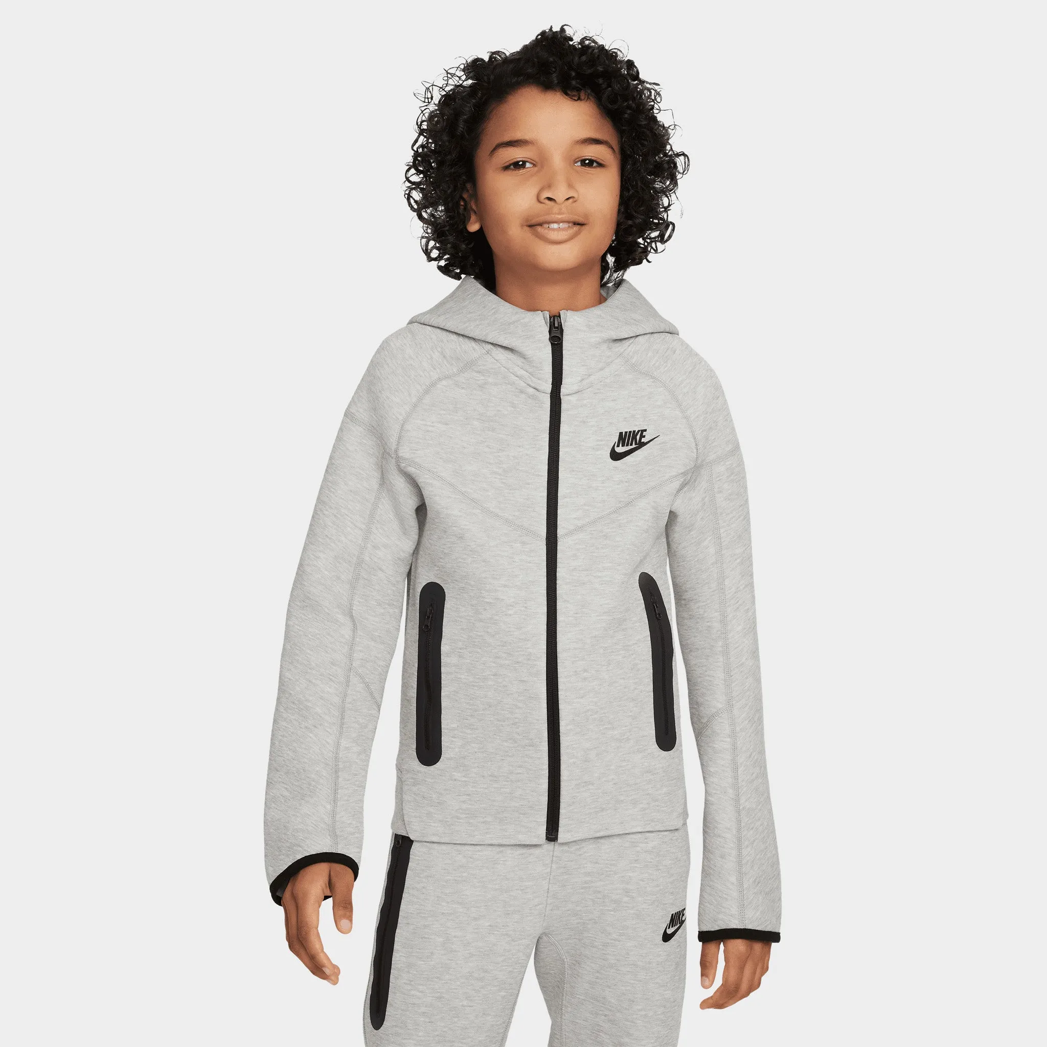 Nike Sportswear Junior Boys' Tech Fleece Full Zip Hoodie Dark Grey Heather / Black -  Black