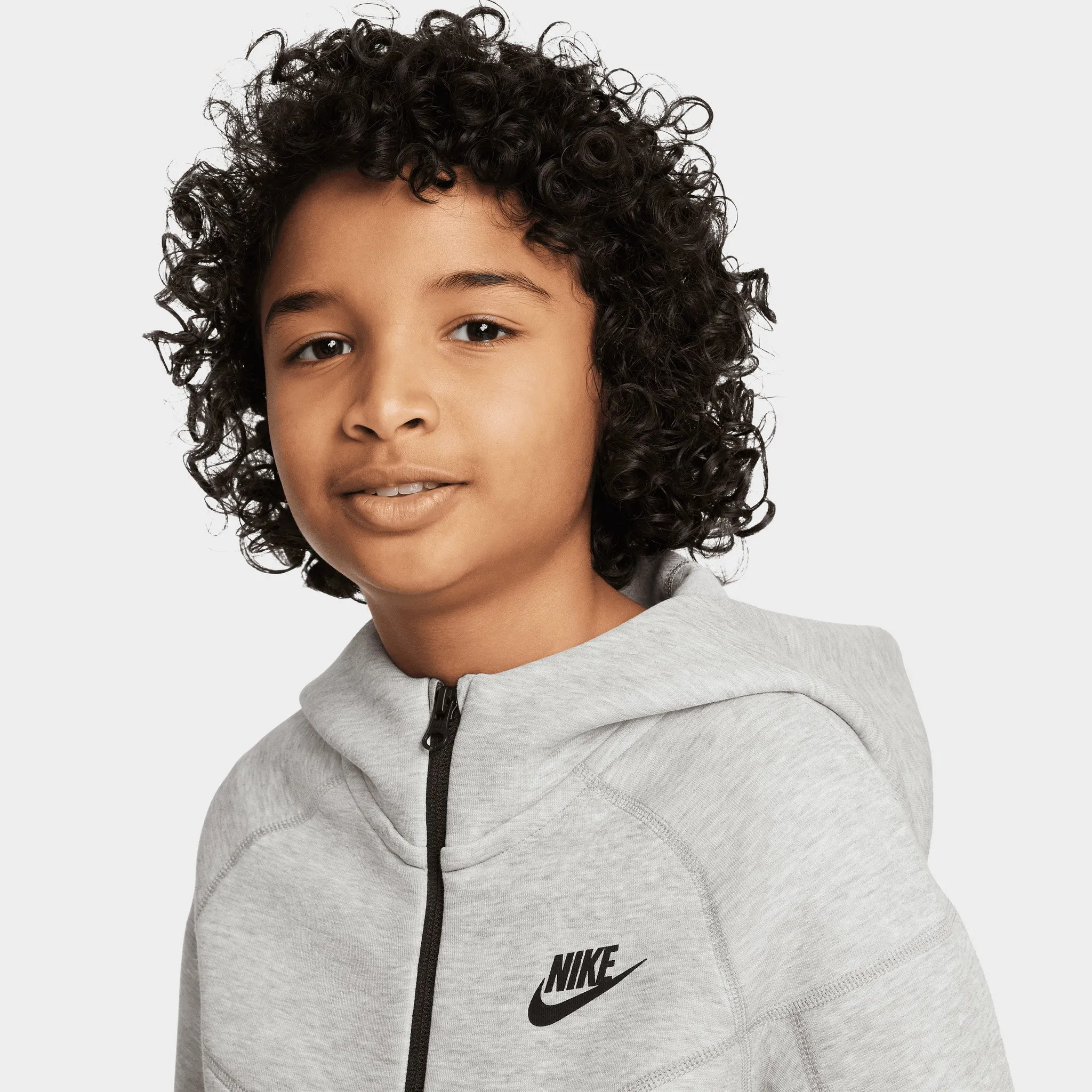 Nike Sportswear Junior Boys' Tech Fleece Full Zip Hoodie Dark Grey Heather / Black -  Black