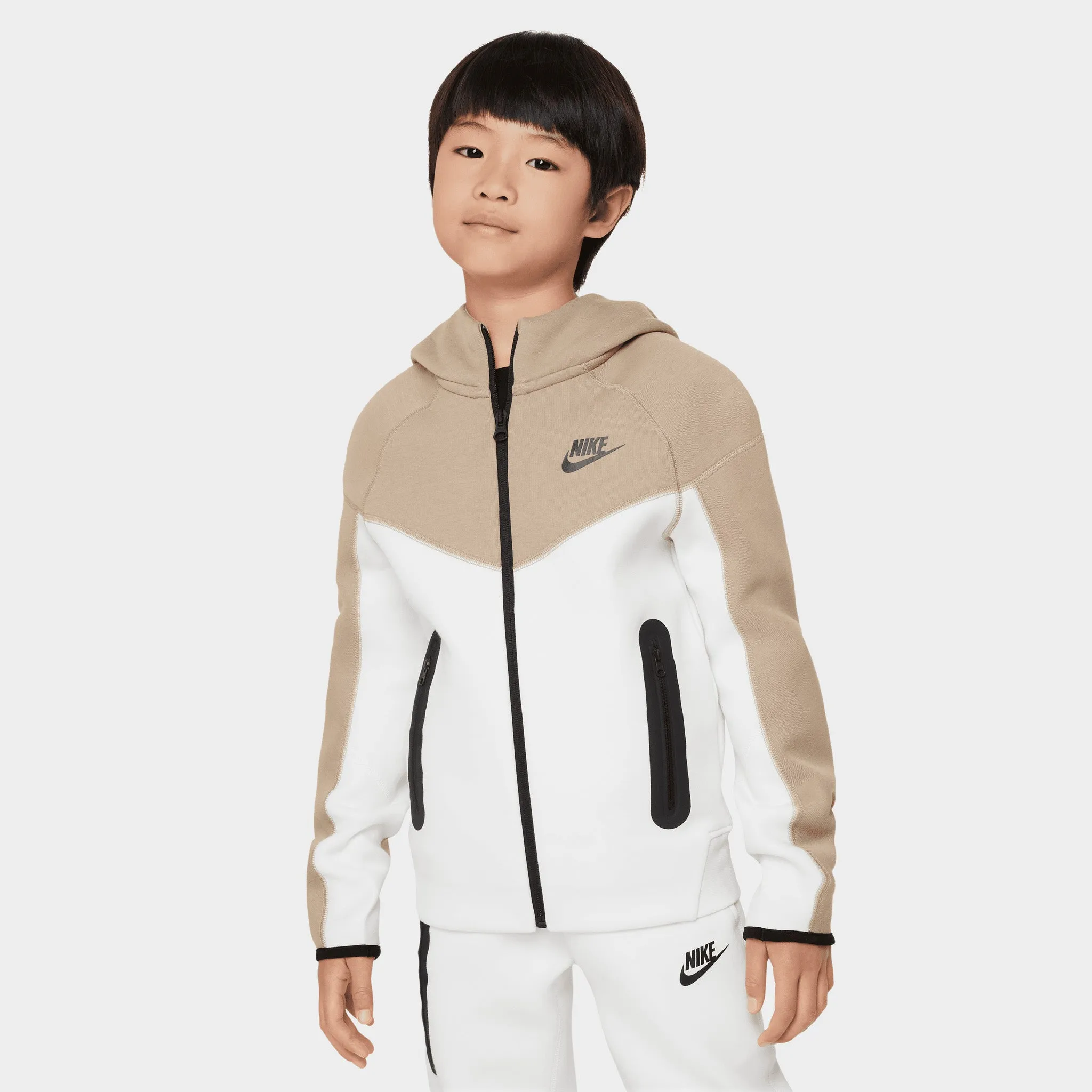 Nike Sportswear Junior Boys' Tech Fleece Full Zip Hoodie Summit White / Khaki - Black