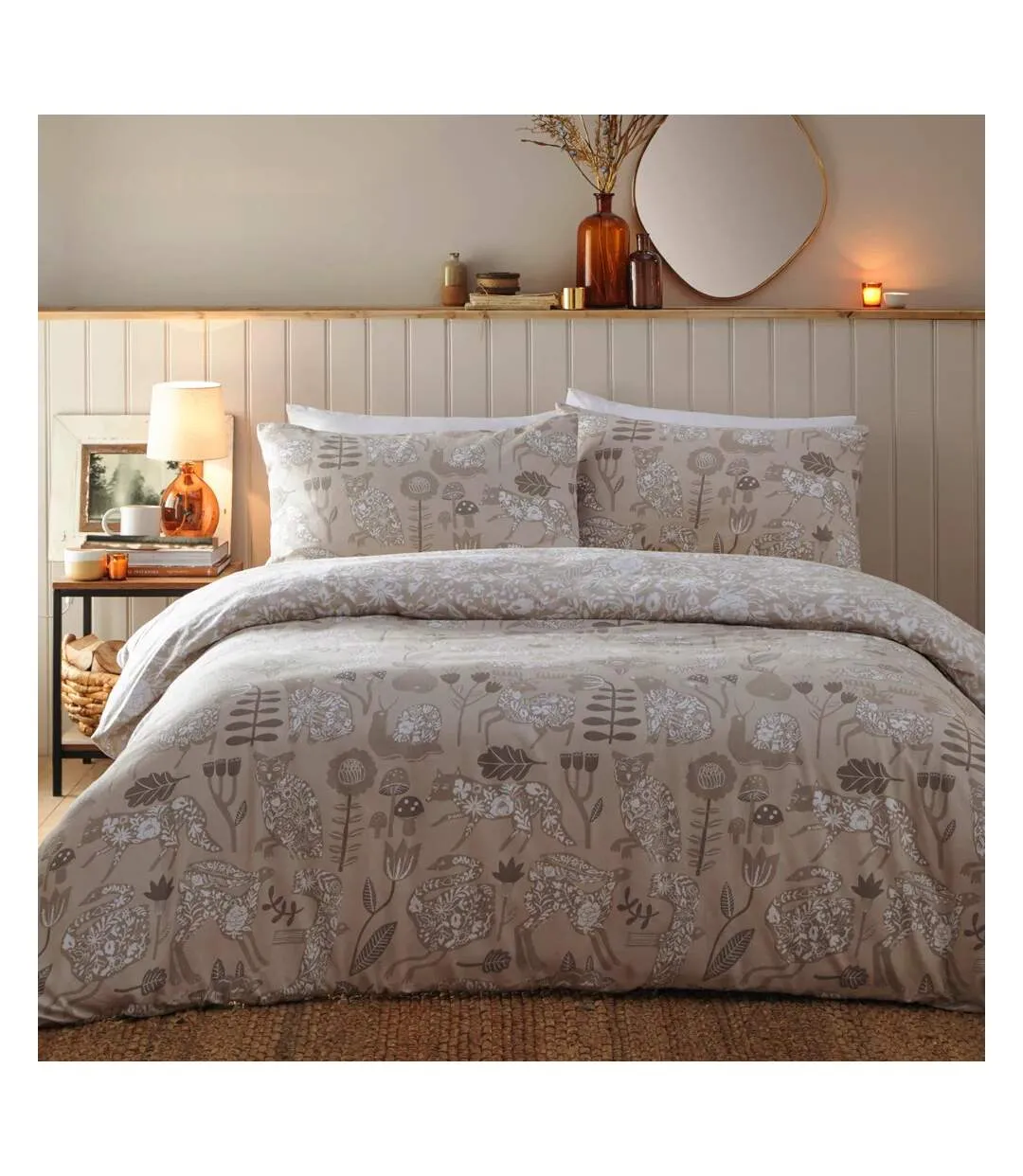 Nook brushed cotton animals duvet cover set greige Furn