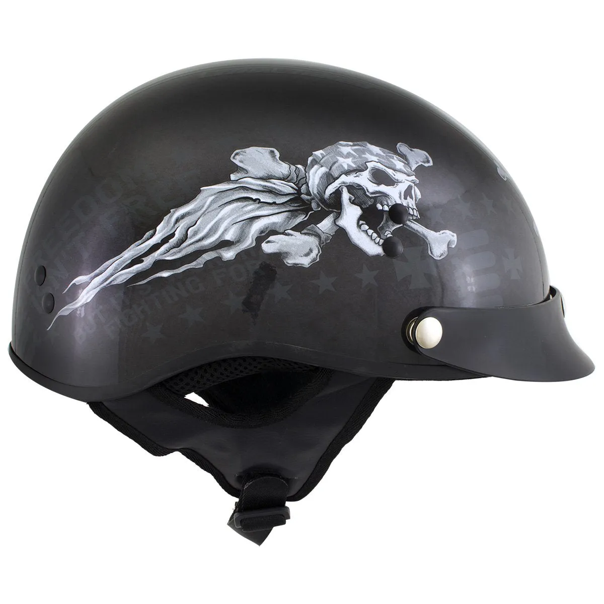 Outlaw Helmets T70 Black Freedom Skull Motorcycle Half Helmet for Men & Women with Sun Visor DOT Approved - Adult Unisex Skull C