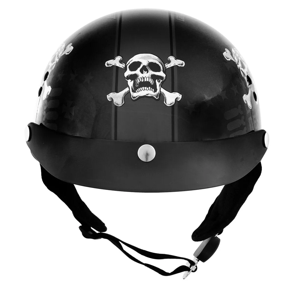 Outlaw Helmets T70 Black Freedom Skull Motorcycle Half Helmet for Men & Women with Sun Visor DOT Approved - Adult Unisex Skull C