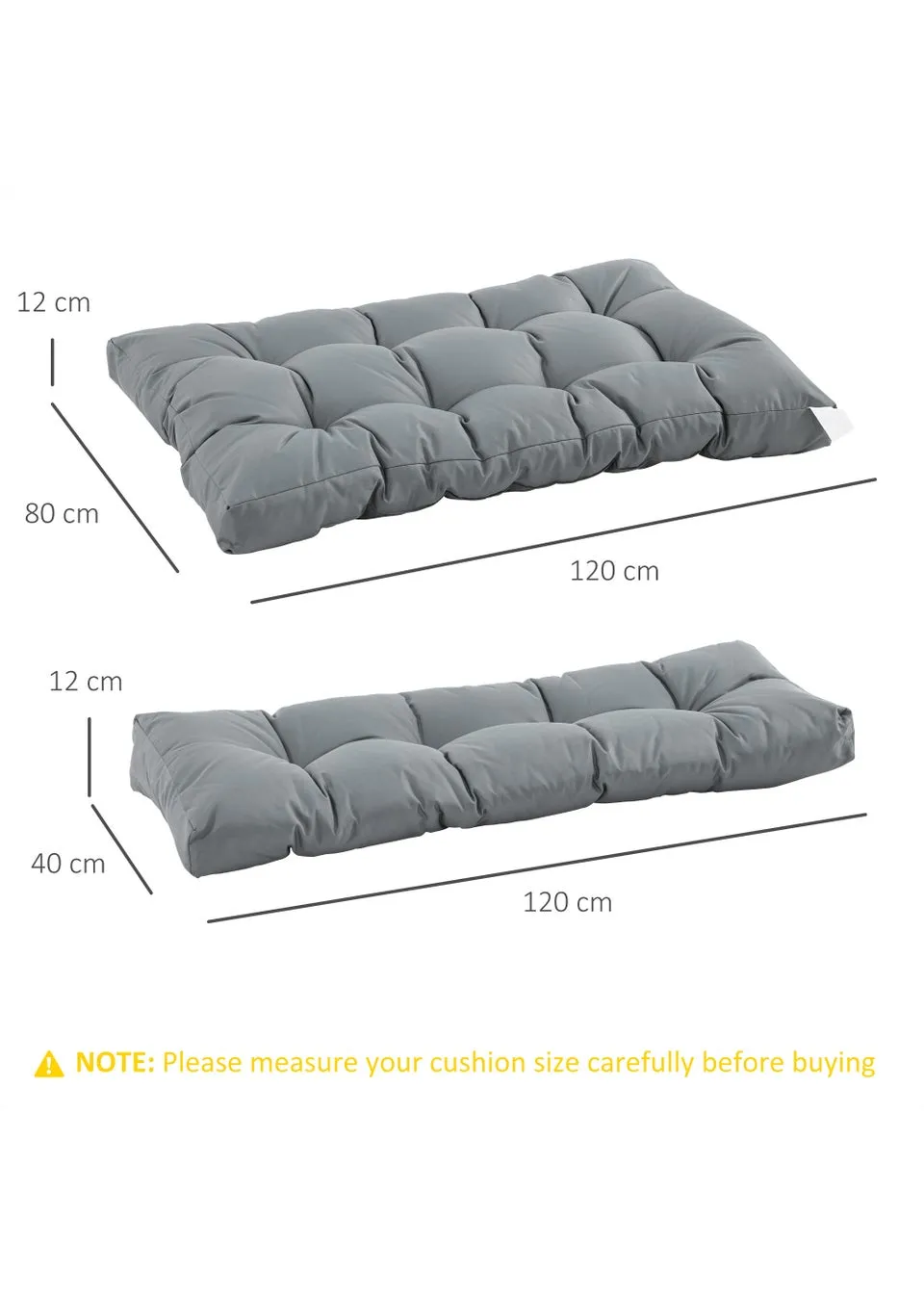 Outsunny 2 Pack Grey Tufted Pallet Cushions (12cm x 80cm x 120cm)