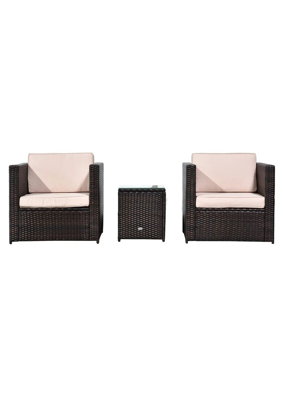 Outsunny 3 Pieces Outdoor PE Rattan Bistro Set with Cushions