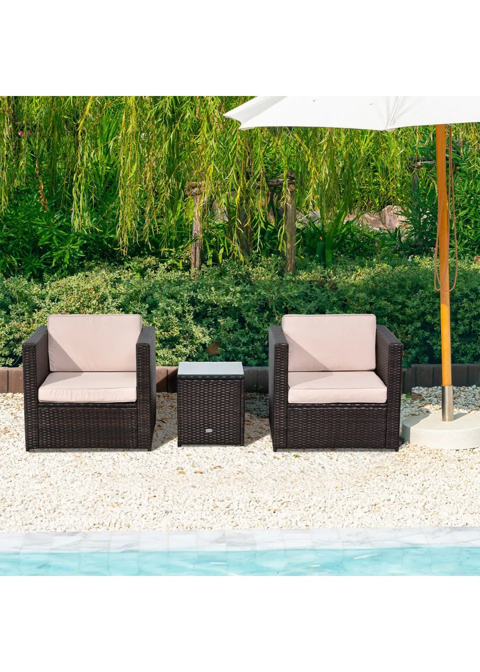 Outsunny 3 Pieces Outdoor PE Rattan Bistro Set with Cushions