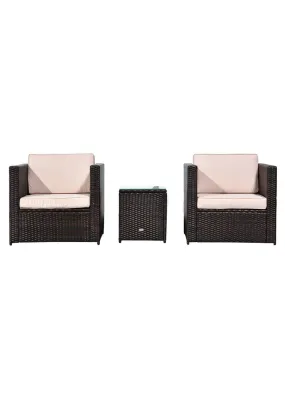 Outsunny 3 Pieces Outdoor PE Rattan Bistro Set with Cushions