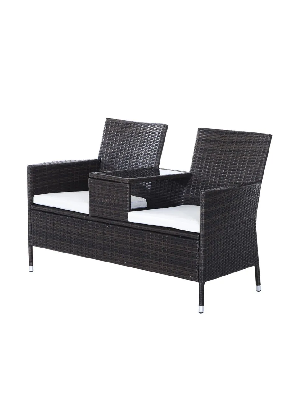 Outsunny Garden Rattan 2 Seater Companion Seat Wicker Love Seat Weave Partner Bench with Cushions