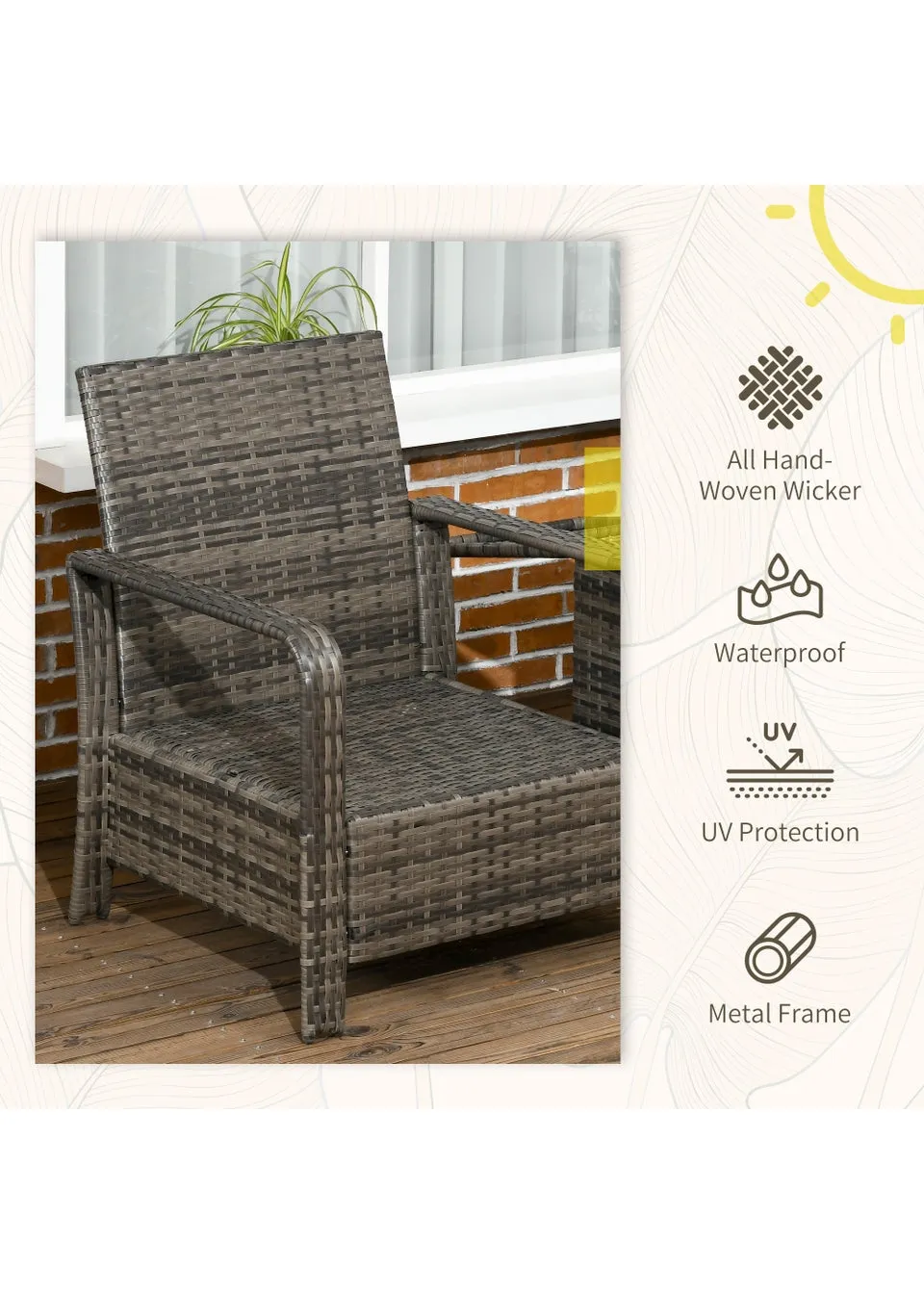 Outsunny Single Seater Rattan Chair Sofa with Cushions