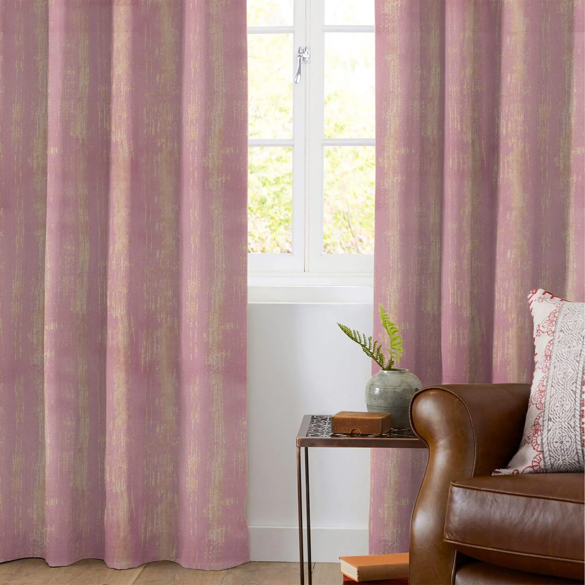 Oyster Pink Texture Pattern Golden Foil Premium Curtain Fabric (Width 54 Inches)