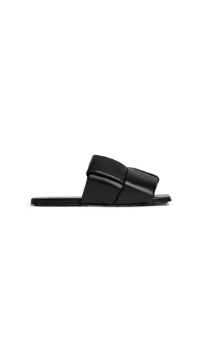 Padded Intreccio Leather Patch Mules - Black