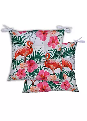 Pair of Flamingo and Palm Tree Pattern Seat Cushions | Kaleidoscope