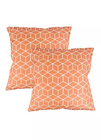 Pair of Orange Cube Design Pattern Scatter Cushions | Kaleidoscope