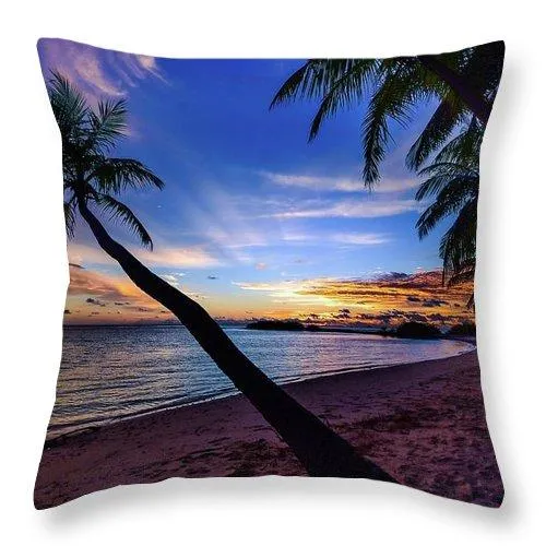 Palm Trees Beach Sunset - Throw Pillow