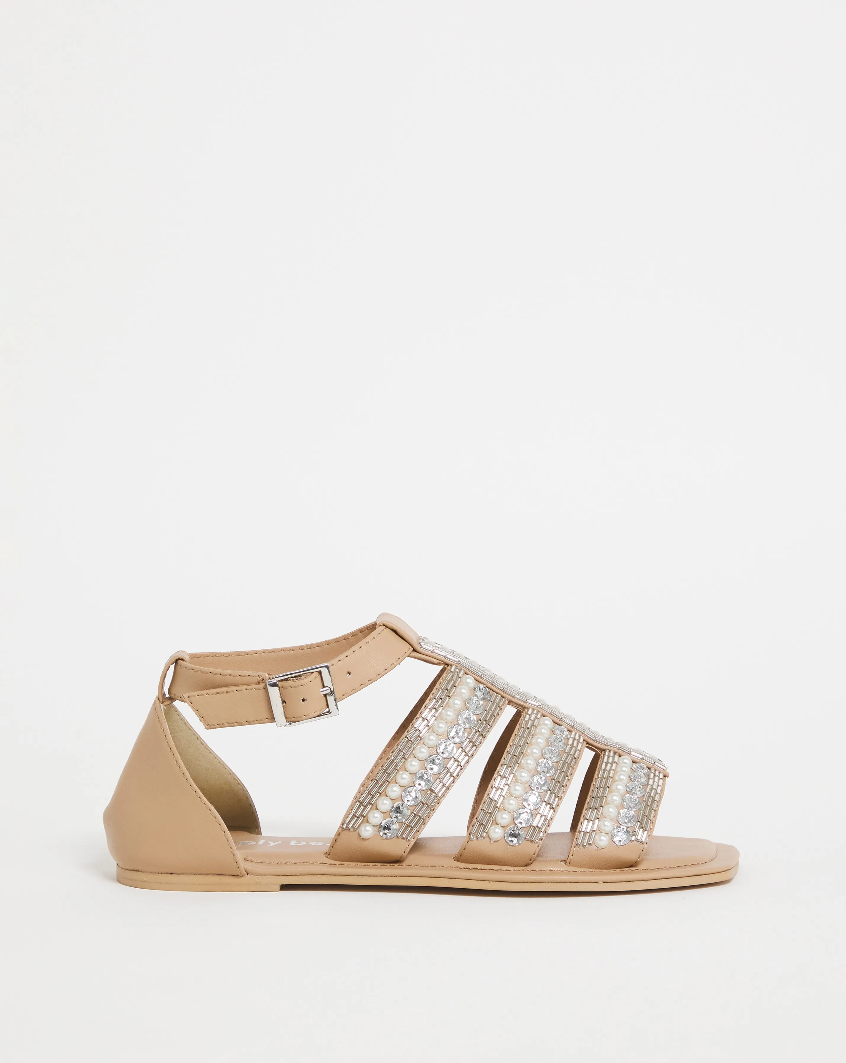 Pearl Beaded Embellished Flat Sandals Wide Fit