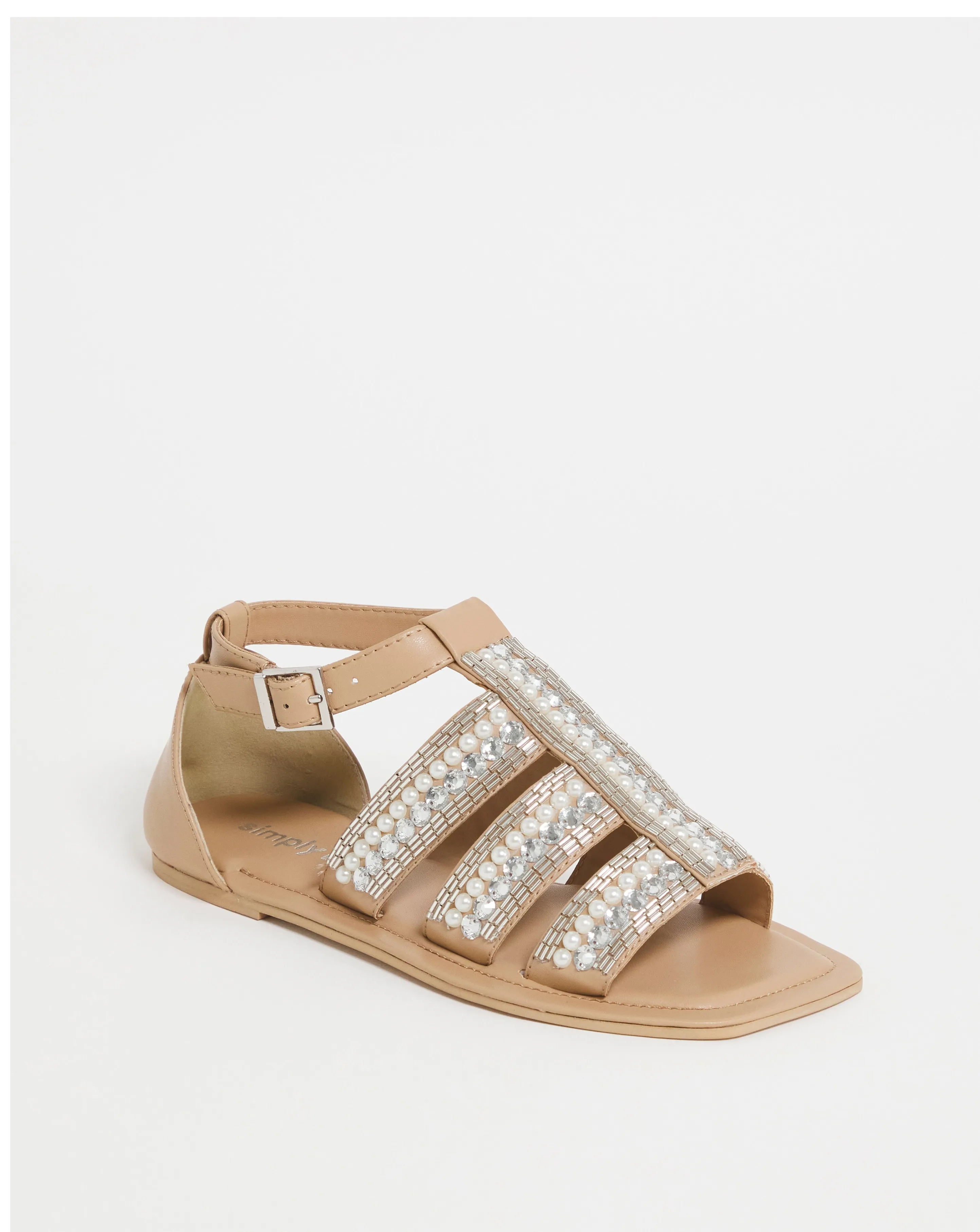 Pearl Beaded Embellished Flat Sandals Wide Fit