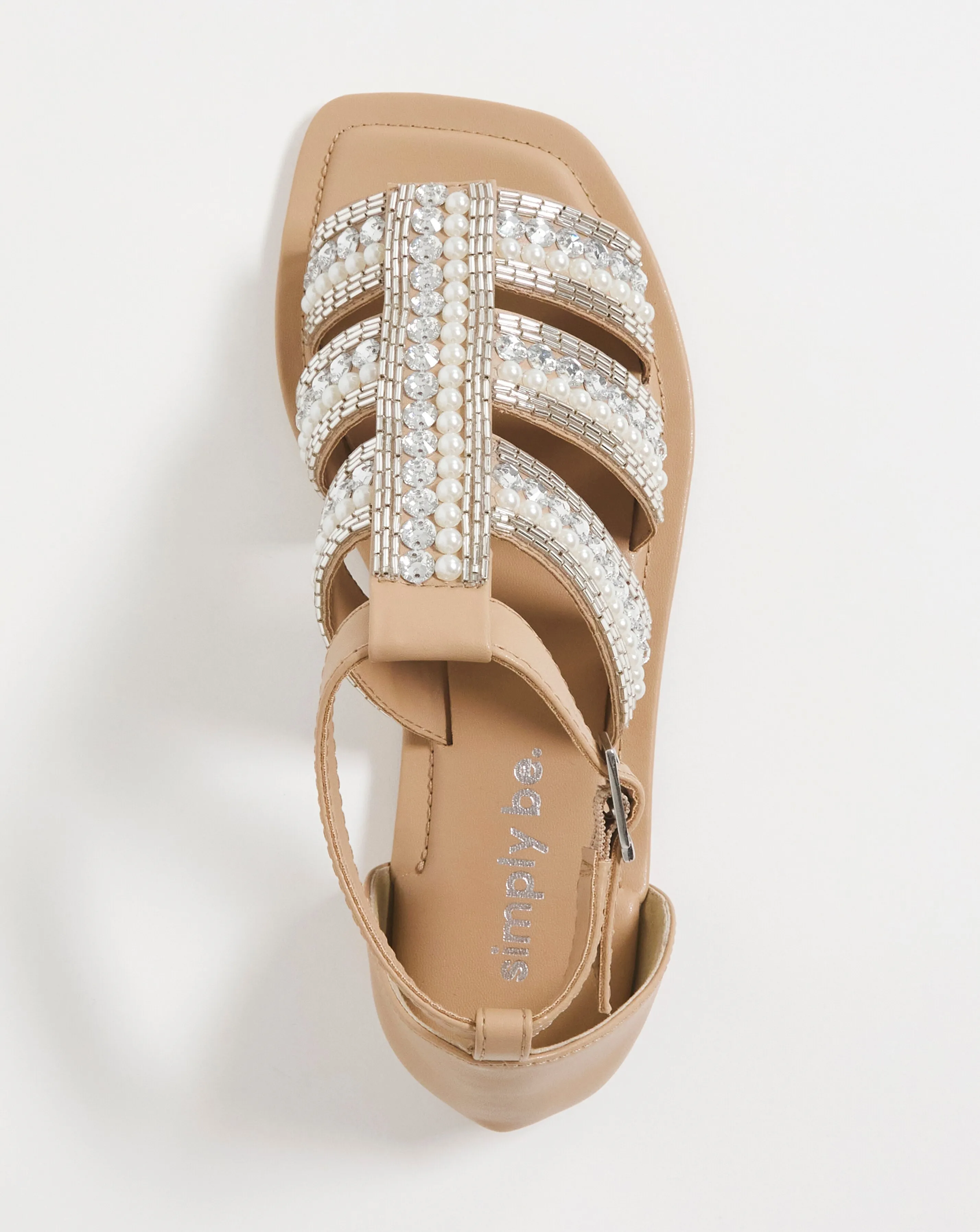 Pearl Beaded Embellished Flat Sandals Wide Fit