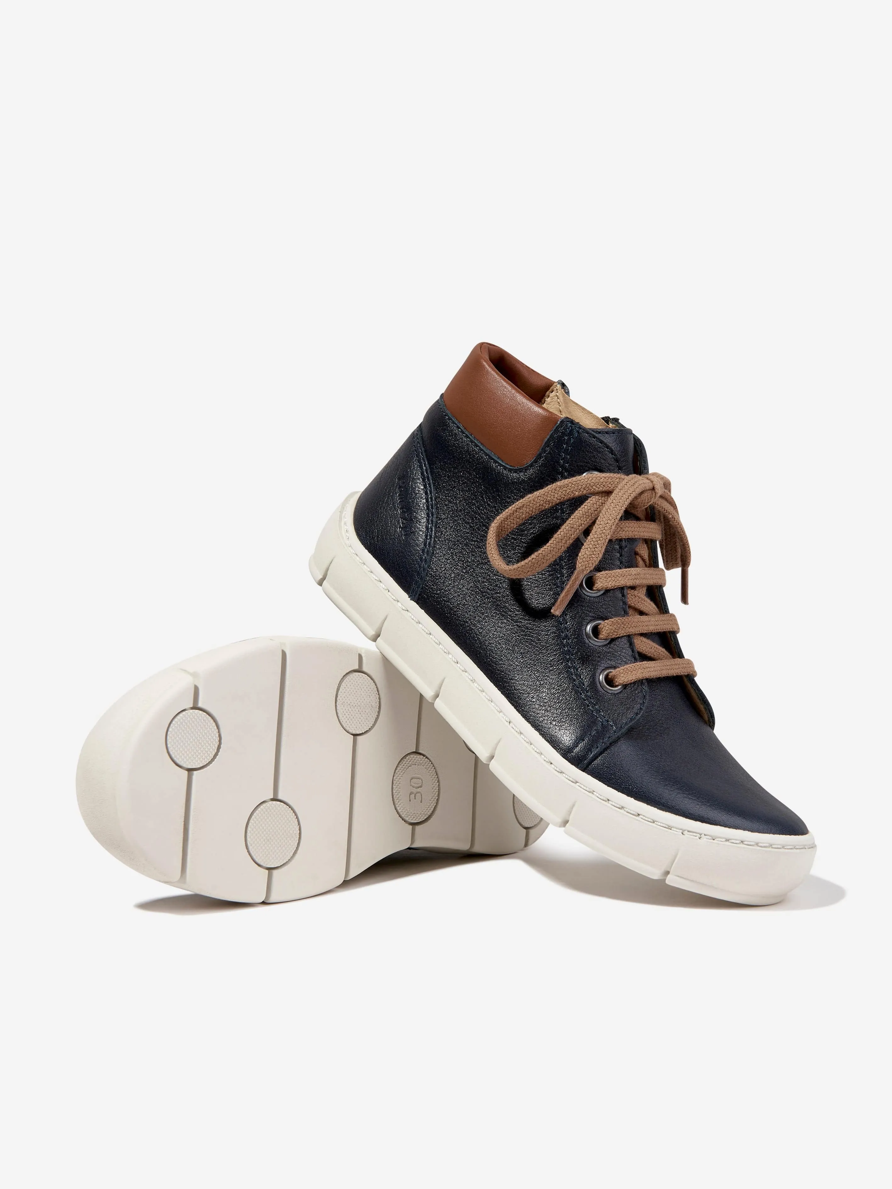 Pom D'Api Boys Leather High Top Trainers in Navy