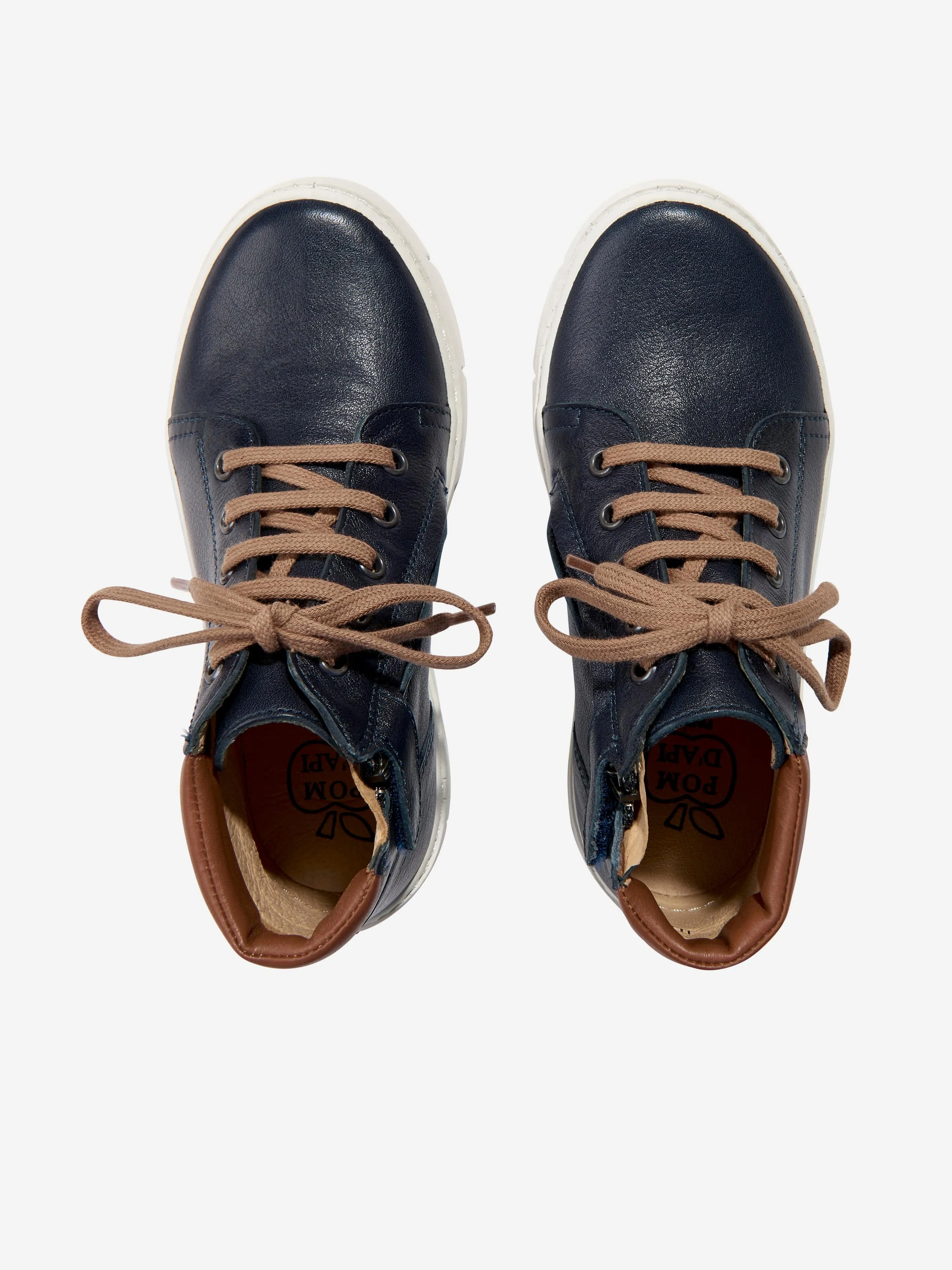 Pom D'Api Boys Leather High Top Trainers in Navy